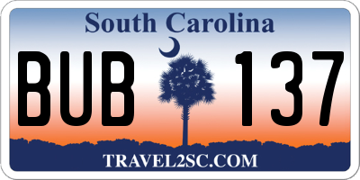SC license plate BUB137