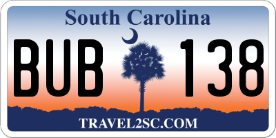SC license plate BUB138