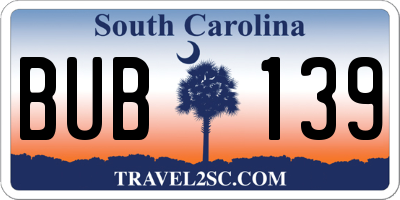 SC license plate BUB139