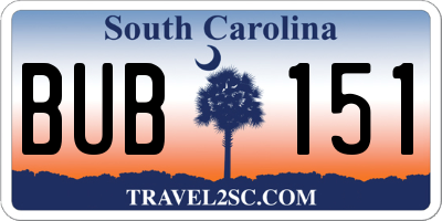 SC license plate BUB151