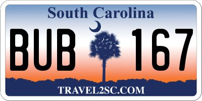 SC license plate BUB167