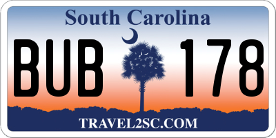 SC license plate BUB178