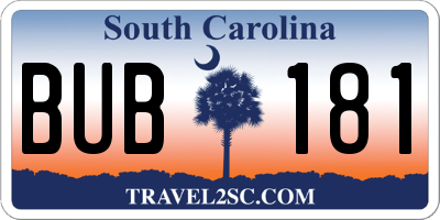 SC license plate BUB181