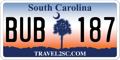 SC license plate BUB187