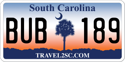 SC license plate BUB189