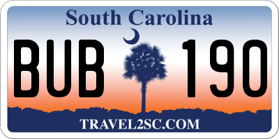 SC license plate BUB190