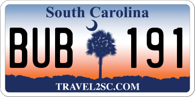 SC license plate BUB191