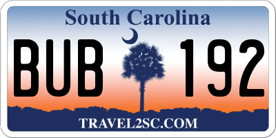 SC license plate BUB192