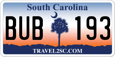 SC license plate BUB193