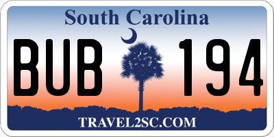 SC license plate BUB194