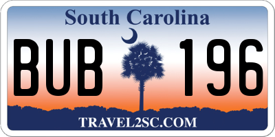 SC license plate BUB196