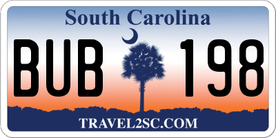 SC license plate BUB198