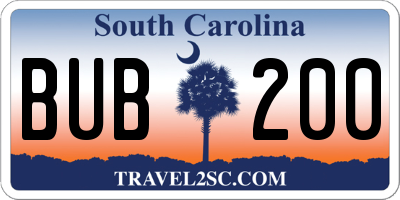 SC license plate BUB200