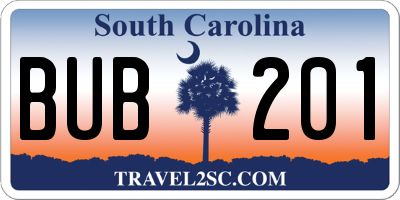SC license plate BUB201