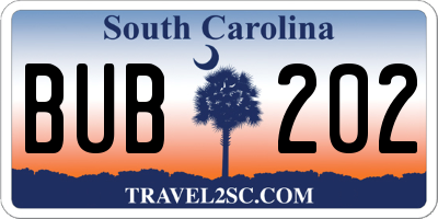 SC license plate BUB202