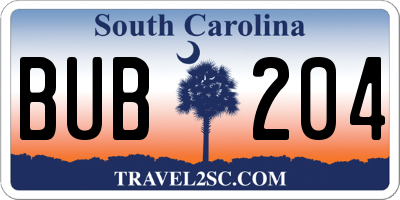 SC license plate BUB204