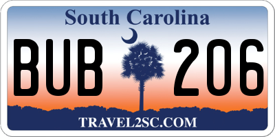 SC license plate BUB206