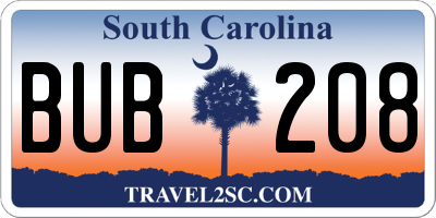 SC license plate BUB208