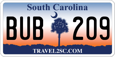 SC license plate BUB209