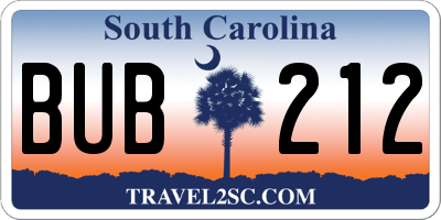 SC license plate BUB212