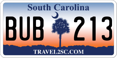 SC license plate BUB213