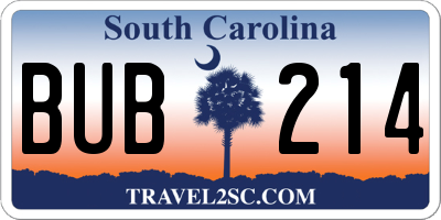 SC license plate BUB214