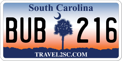 SC license plate BUB216