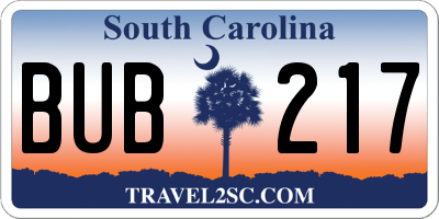 SC license plate BUB217