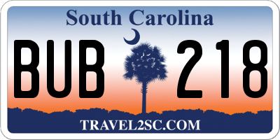 SC license plate BUB218
