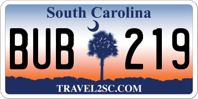 SC license plate BUB219