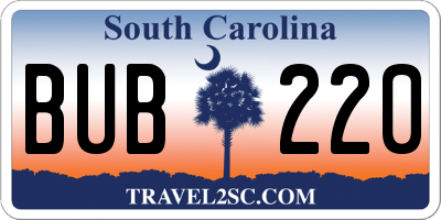SC license plate BUB220