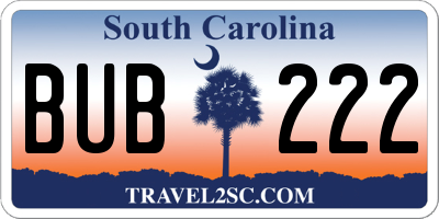 SC license plate BUB222