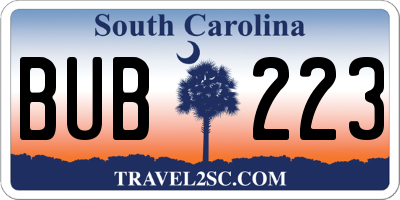 SC license plate BUB223