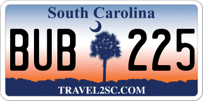 SC license plate BUB225