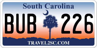 SC license plate BUB226