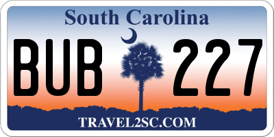SC license plate BUB227