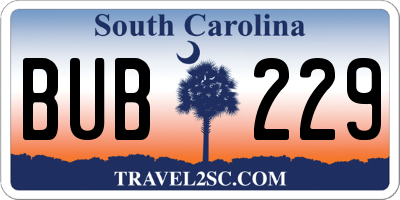 SC license plate BUB229