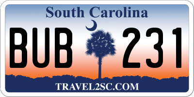 SC license plate BUB231