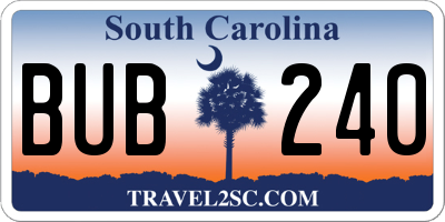 SC license plate BUB240