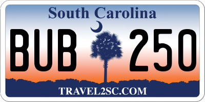 SC license plate BUB250