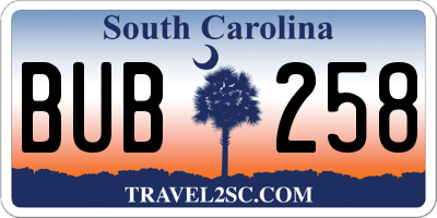 SC license plate BUB258