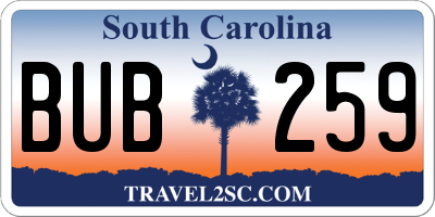 SC license plate BUB259