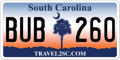 SC license plate BUB260