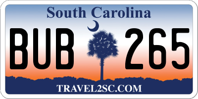 SC license plate BUB265