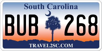 SC license plate BUB268