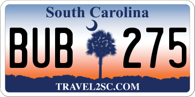 SC license plate BUB275