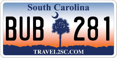 SC license plate BUB281