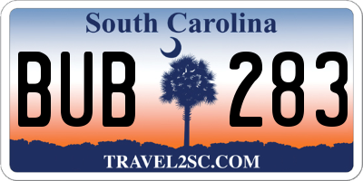 SC license plate BUB283