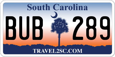 SC license plate BUB289