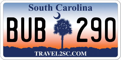 SC license plate BUB290